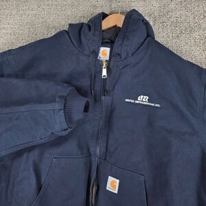Carhartt Navy Blue Quilt Lined Hooded Work Active‎ Jacket Men's 2XL Zip
